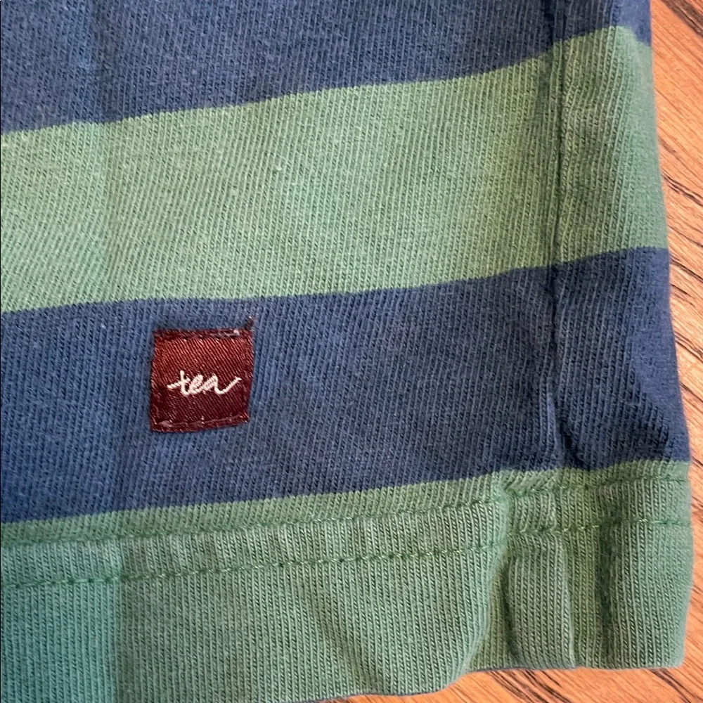 Tea Collection Kids LS Shirt, Navy/Green Stripes and yellow graphic size 7